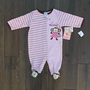 Baby Essentials Lil Monkey Pink Striped One Piece 6 mos NWT